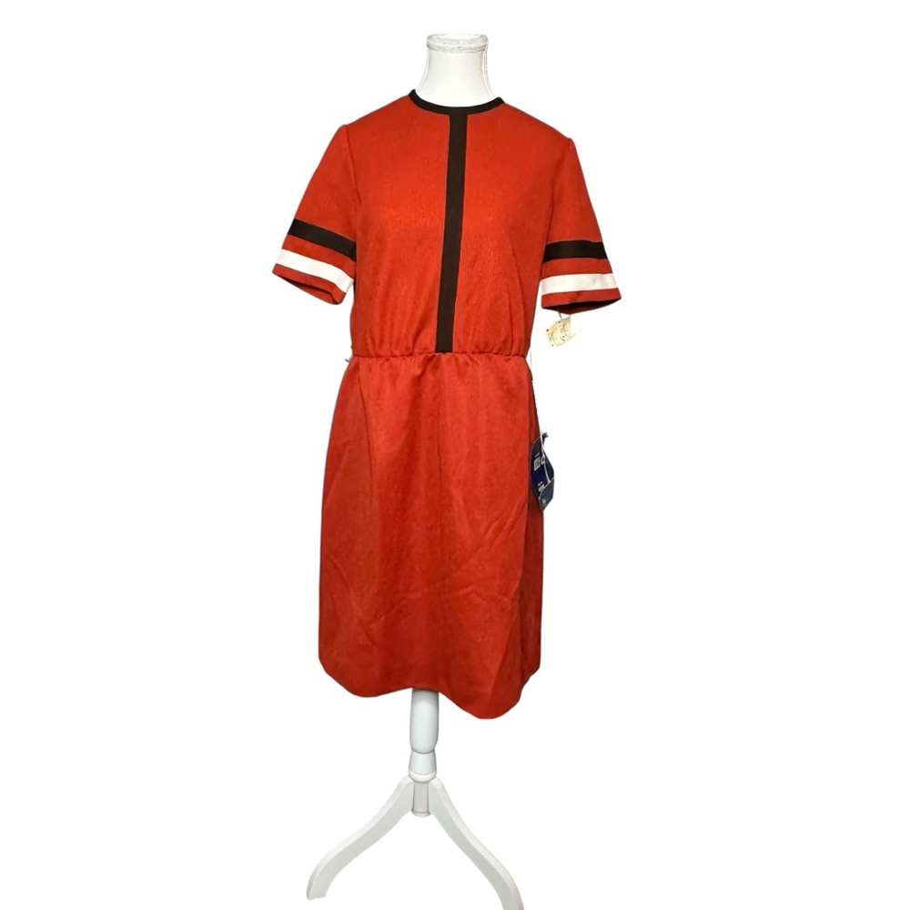 Vintage 70s Deadstock Orange Mod Sport Stripe Dress Retro Athletic